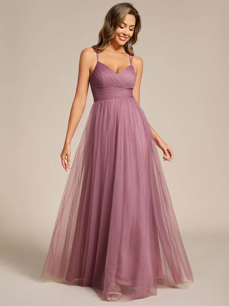 Romantic Tulle Bridesmaid Dress with Lace Back - Biamonde